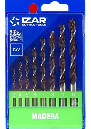 Coffret 8 forets auto-centreur bois IZAR CrV de 3 à 10 mm - Réf 1640