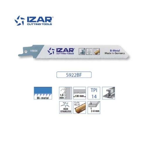 Lame de scie sabre Bi-Métal (Pack de 5 PCS) pour Acier/Inox LG.150 mm 14 TPI - IZAR (S922BF)