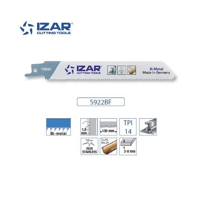 Lame de scie sabre Bi-Métal (Pack de 5 PCS) pour Acier/Inox LG.150 mm 14 TPI - IZAR (S922BF)