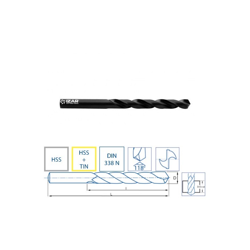 Forets HSS metal DIN338N classique utilisation général (dimensions au choix) - IZAR 1010