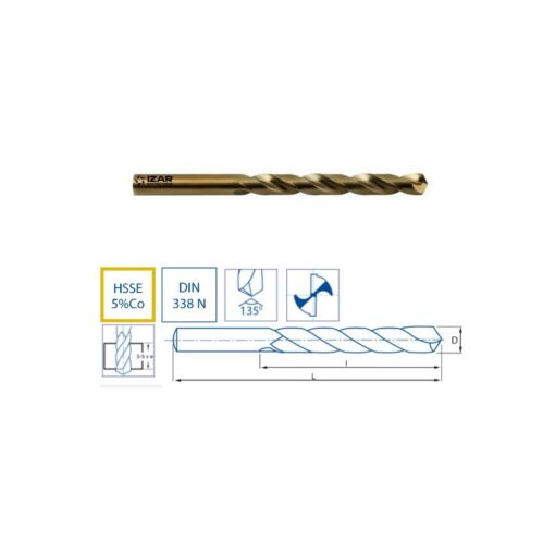 Forêt HSSE DIN338N métaux durs Cobalt 5% (diamètre au choix) - IZAR 1016