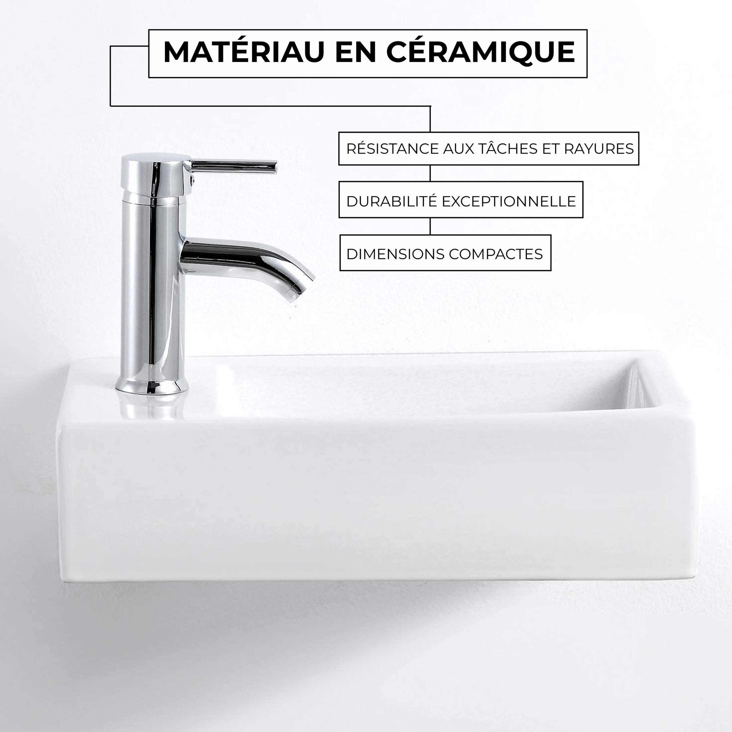 Lave mains en céramique, rectangulaire VITA blanc l.45 x P.100 x L26 cm - LPP – Image 6