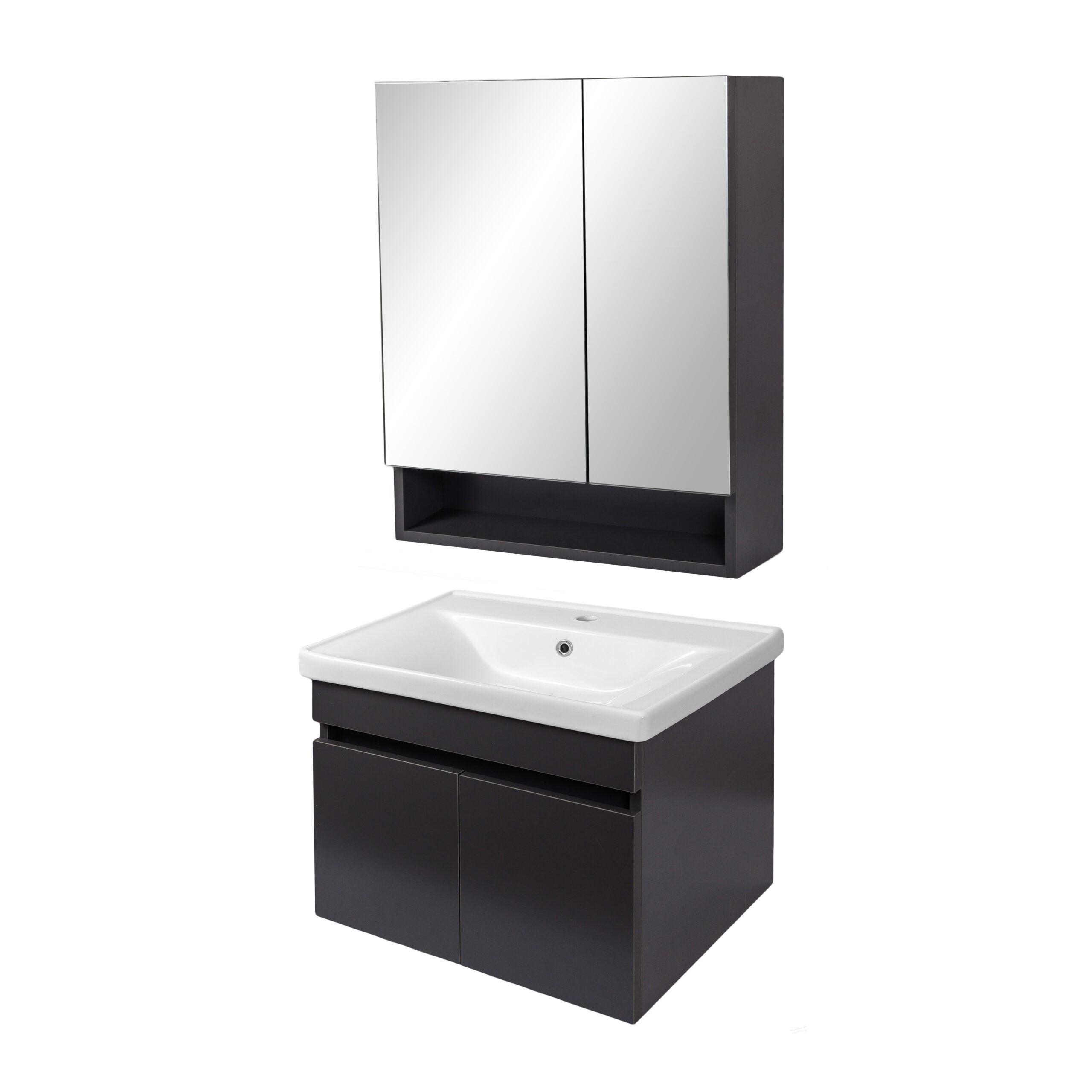Meuble salle de bain complet avec mirroir design modern LITOS avec miroir largeur 65 cm GRIS ANTHRACITE - LPP – Image 2