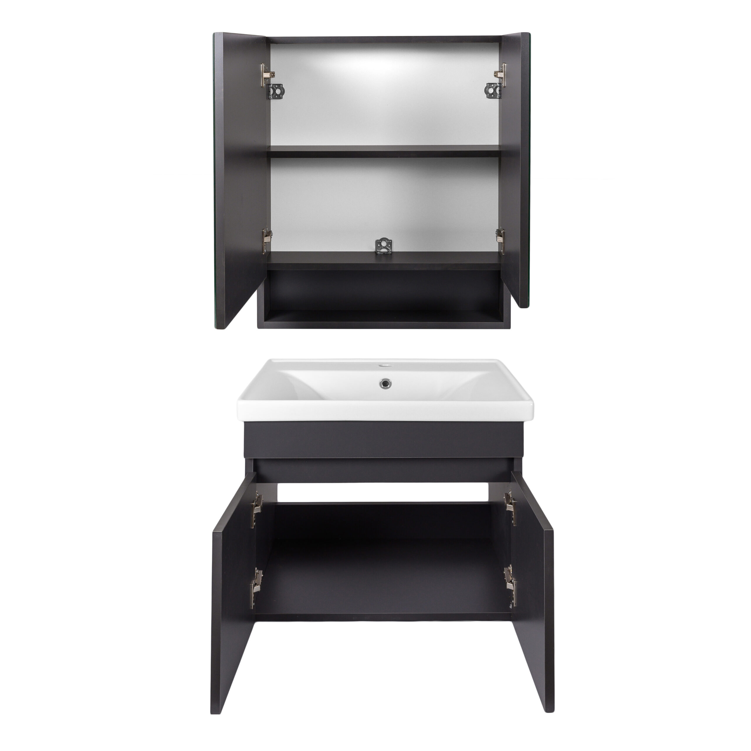 Meuble salle de bain complet avec mirroir design modern LITOS avec miroir largeur 65 cm GRIS ANTHRACITE - LPP – Image 3