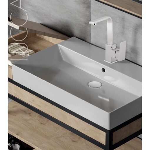 Robinet de cuisine chromé carré moderne en laiton avec bec en forme de L, pivotant à 360°, monocloc - LUCCA- LPP