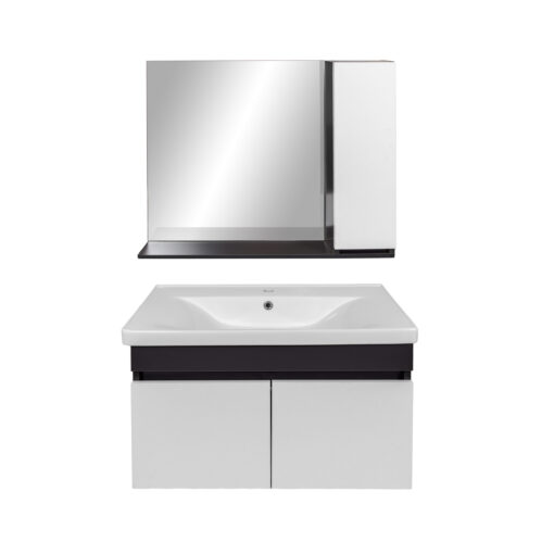 Meuble salle de bain design moderne complet SAVVA avec miroir largeur 80 cm Gris Anthracite et Blanc - LPP