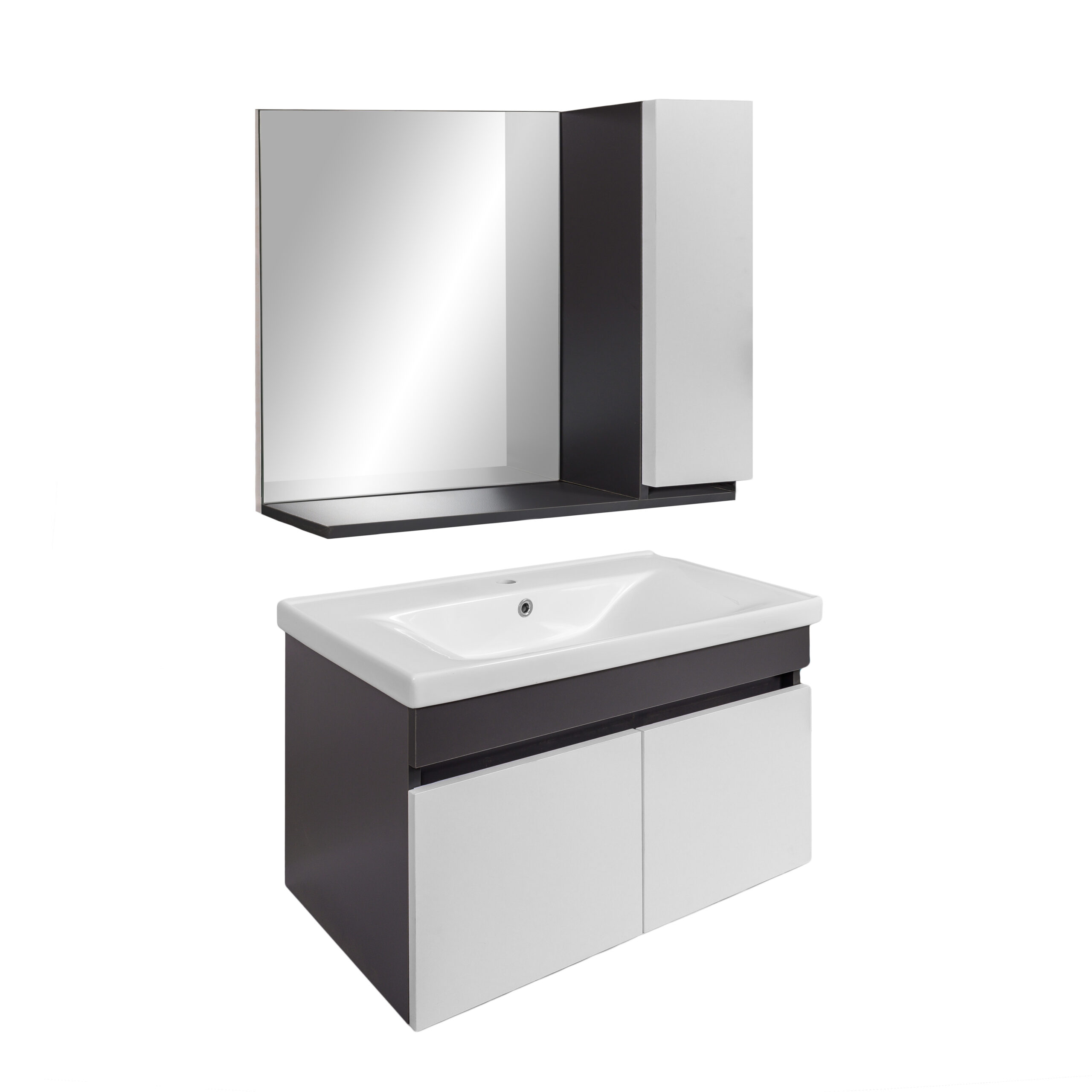 Meuble salle de bain design moderne complet SAVVA avec miroir largeur 80 cm Gris Anthracite et Blanc - LPP – Image 2