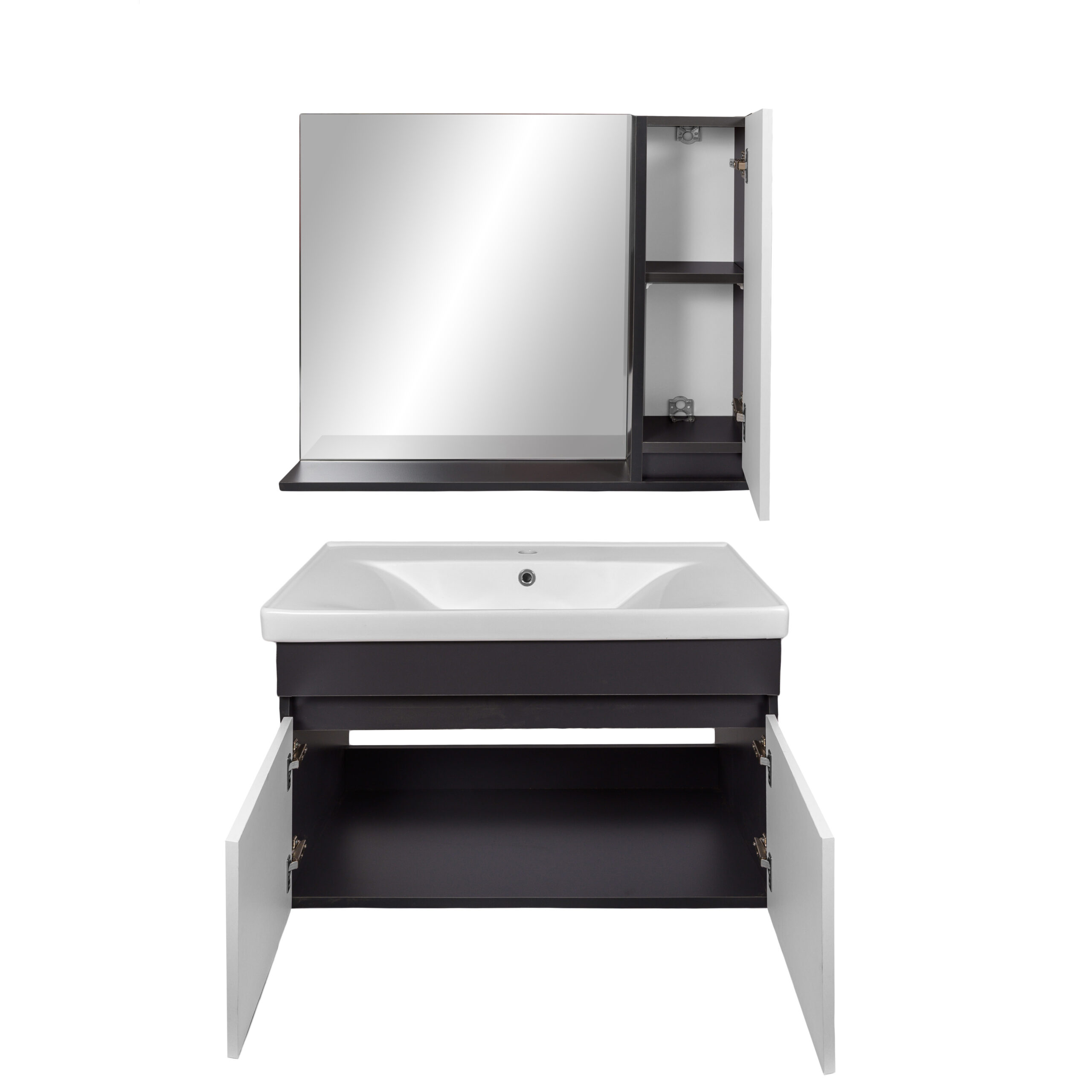 Meuble salle de bain design moderne complet SAVVA avec miroir largeur 80 cm Gris Anthracite et Blanc - LPP – Image 3