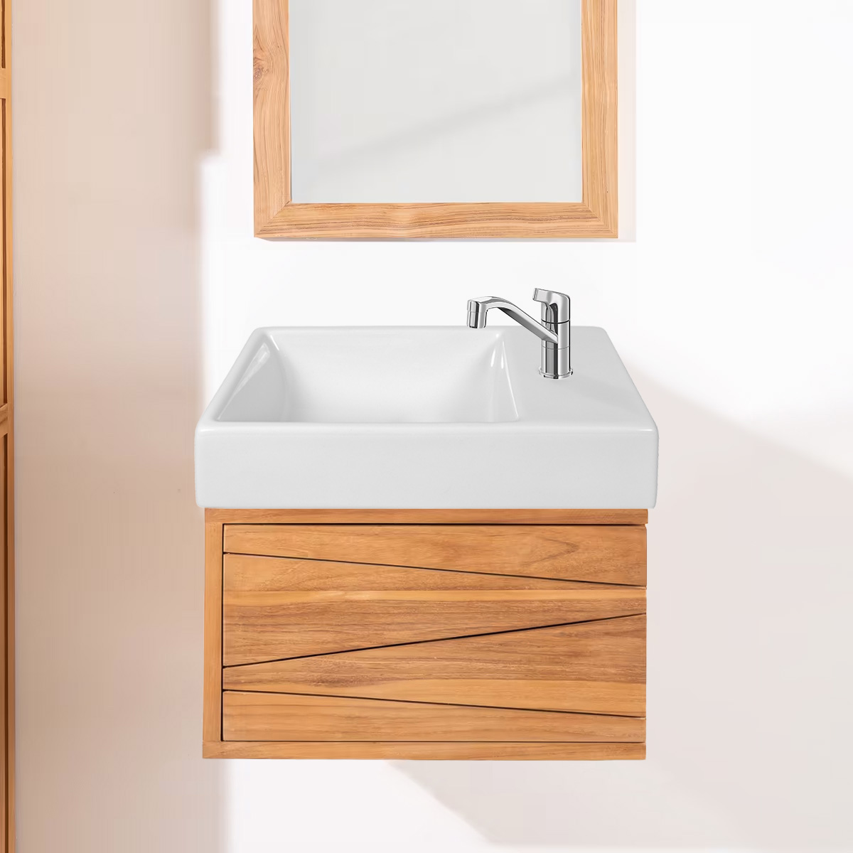 Lave mains en céramique, rectangulaire VITA blanc (Gauche) l.45 x P.100 x L26 cm – LPP – Image 4