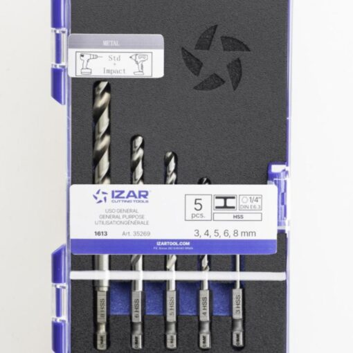 Ensemble de 5 foret HSS hexagonale 1/4 pour visseuse à choc - IZAR 35269