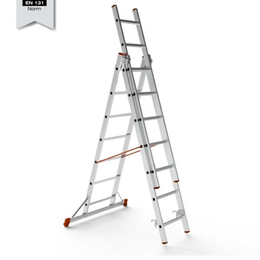 Échelle transformable 3 plans multifonctions 4,90M, 3 x 7 marches en aluminium antidérapante – EN131 – SARAYLI 7307-A