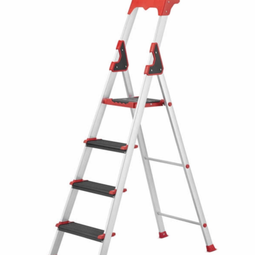 Escabeau professionnel de chantier marches XXL large de 12 cm, antidérapante avec porte outils et accessoires – SARAYLI