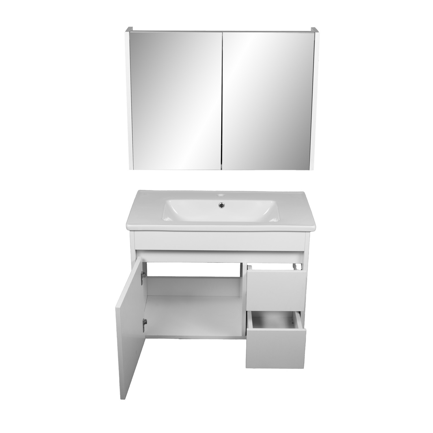 Meuble salle de bain complet PETRA avec miroir largeur 80 cm Blanc – LPP – Image 3