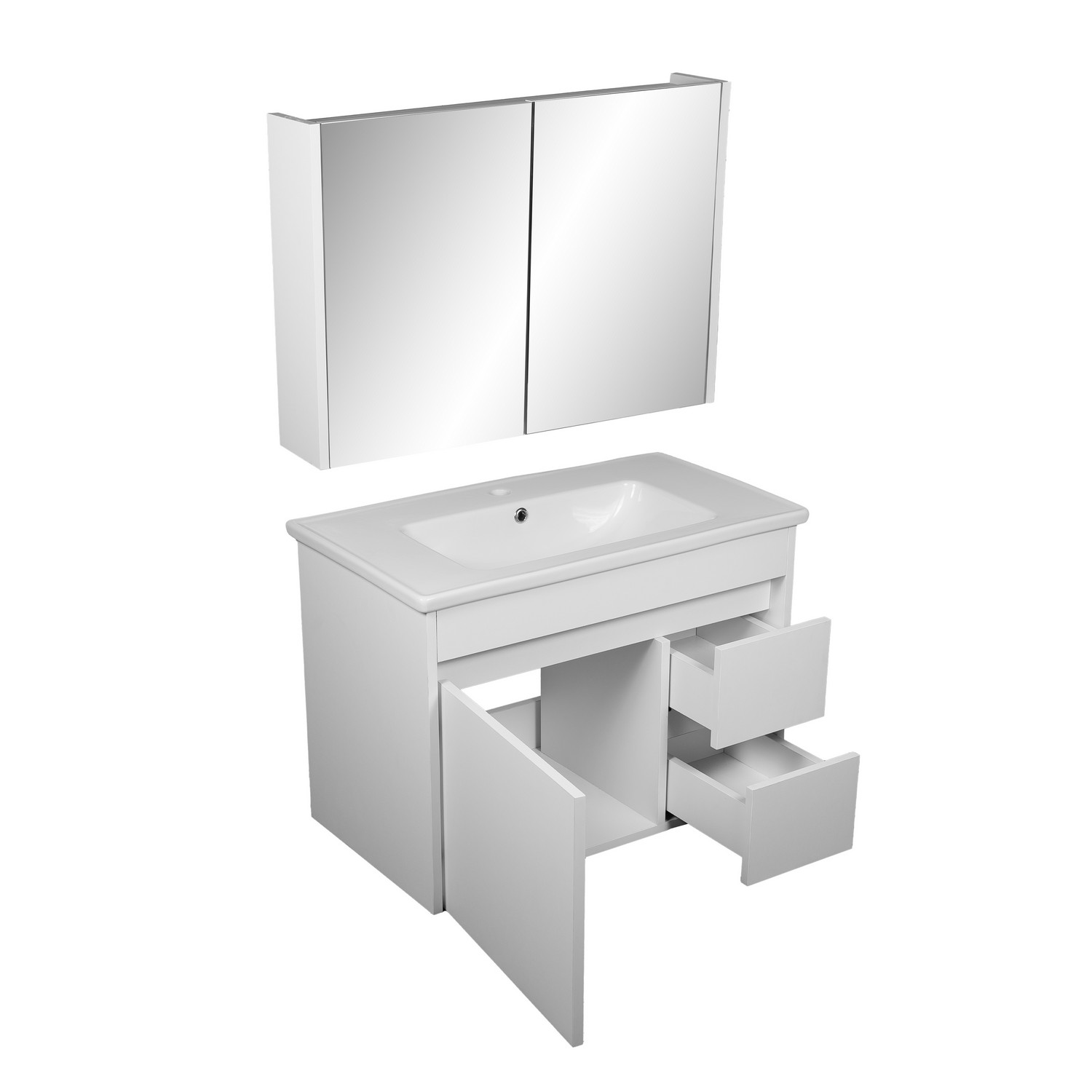 Meuble salle de bain complet PETRA avec miroir largeur 80 cm Blanc – LPP – Image 2