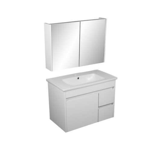 Meuble salle de bain complet PETRA avec miroir largeur 80 cm Blanc  – LPP