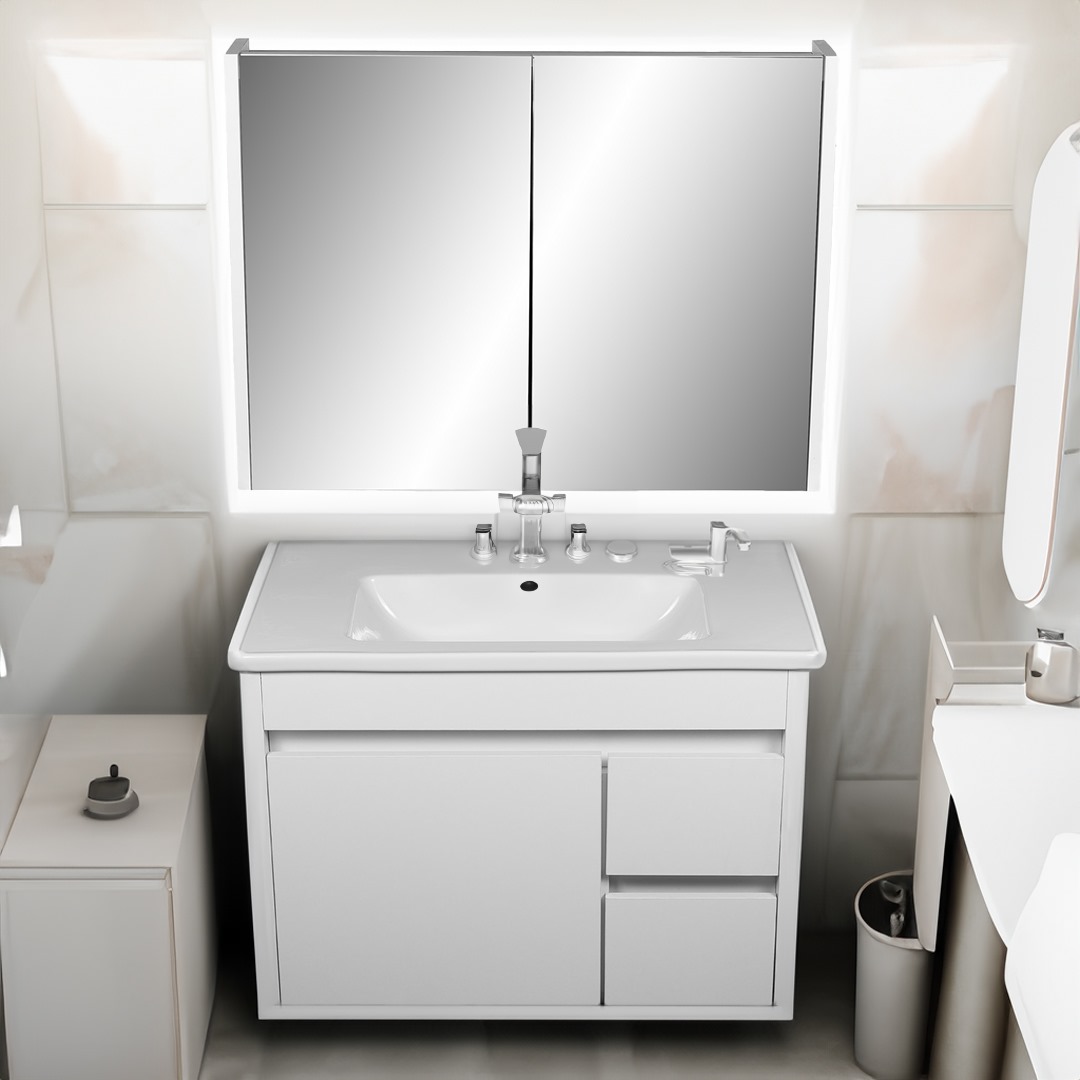 Meuble salle de bain complet PETRA avec miroir largeur 80 cm Blanc – LPP – Image 5