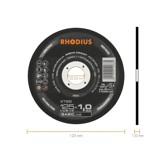 Disques à tronçonner XT85 125 x 1,0 x 22,23 Acier/Inox (50 pièces) - RHODIUS