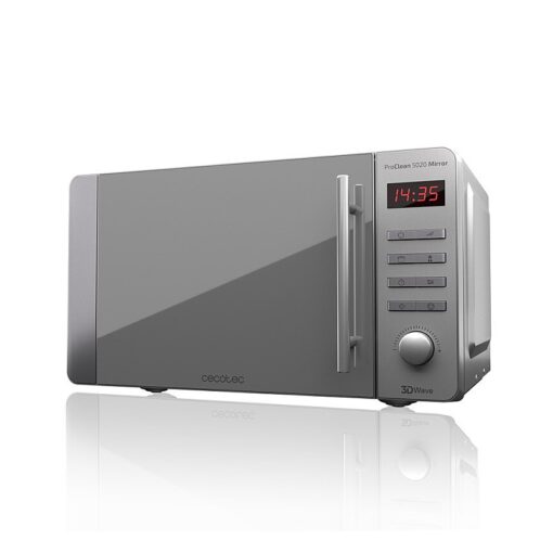 Micro-ondes ProClean 5020 Mirror, 700 W, capacité de 20 L, revêtement , technologie 3DWave, design effet miroir poignée inox et 8 programmes - CECOTEC 01532