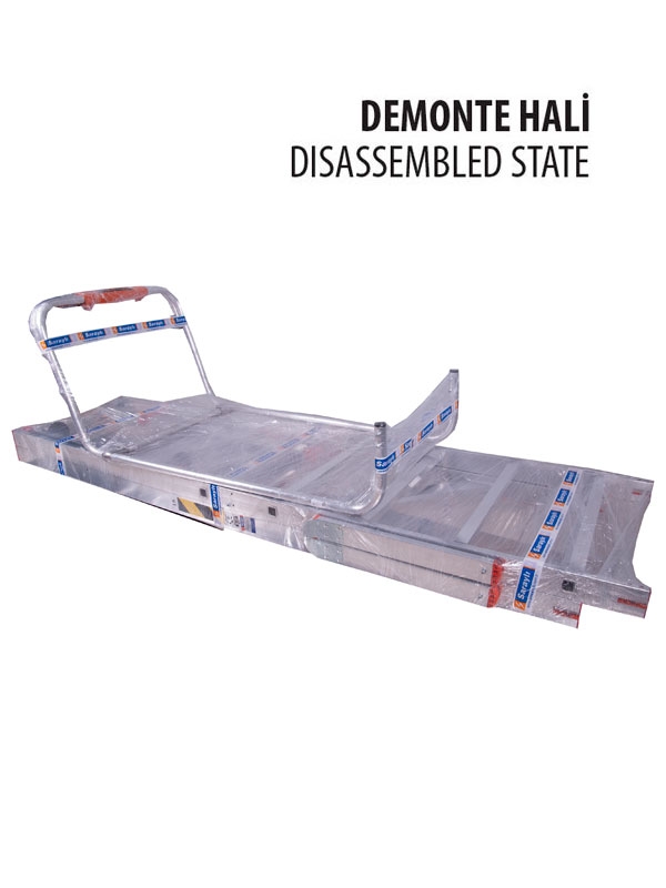 Escabeau à Plateforme roulante Pliable en Aluminium renforcé – 3 marches + Plateforme antidérapante (570 x 620 cm), H.104 cm avec Garde-Corps de sécurité – SARAYLI 8103 – Image 4