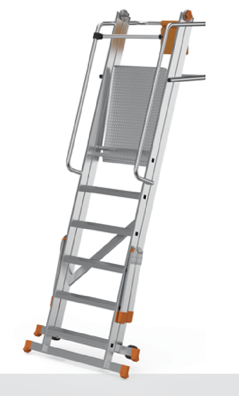 Escabeau à Plateforme roulante Pliable en Aluminium renforcé – 3 marches + Plateforme antidérapante (570 x 620 cm), H.104 cm avec Garde-Corps de sécurité – SARAYLI 8103 – Image 3