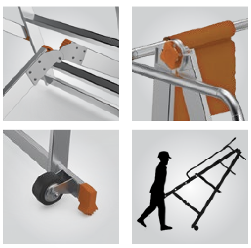 Escabeau à Plateforme roulante Pliable en Aluminium renforcé – 3 marches + Plateforme antidérapante (570 x 620 cm), H.104 cm avec Garde-Corps de sécurité – SARAYLI 8103 – Image 2