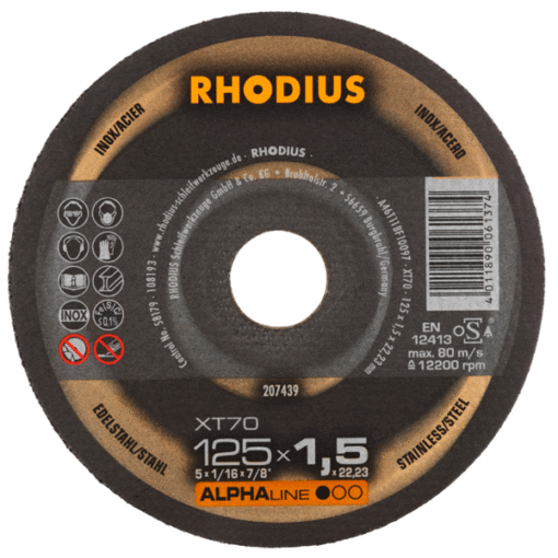Disque à tronçonner acier et inox 125 x 1.5 x 22.23 mm (25 PCS) - RHODIUS XT70