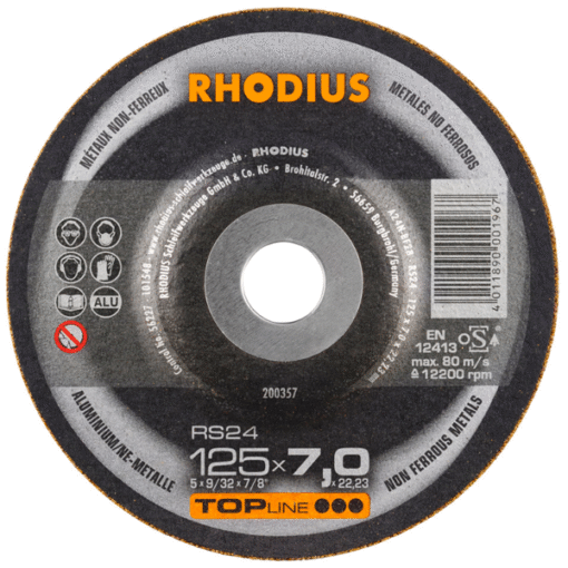 Disque à meuler métaux non ferreux 125 x 7.0 x 22.23 mm - RHODIUS RS24