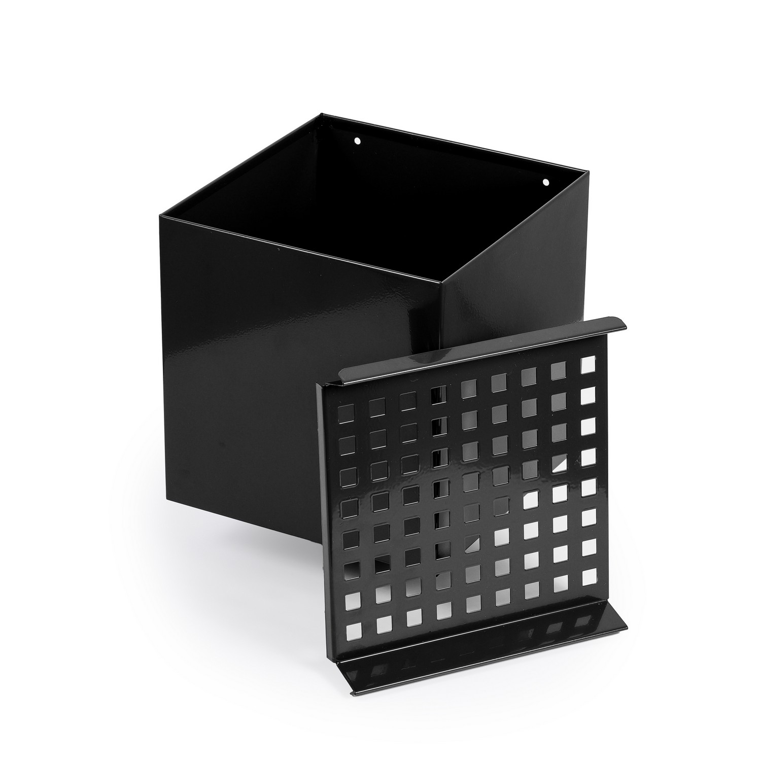 Boite à eau Noir RAL 9005 200 x 200 sortie Ø 100 avec grille anti-feuilles – LPP – Image 2