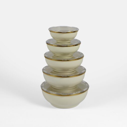 Set de 5 Bols Émaillés Beige avec Couvercles Hermétiques – Empilables, Réutilisables – Idéal pour Conserver Fruits, Salades et Aliments – LPP GRANDEUR 12