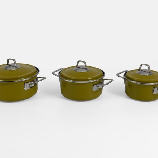 Set de 3 Casseroles en Acier Émaillé avec Couvercles 14 / 16 / 18 cm – Vert Kiwi – Résistantes et Compatibles Tous Feux – Batterie de Cuisine – LPP GRANDEUR 07