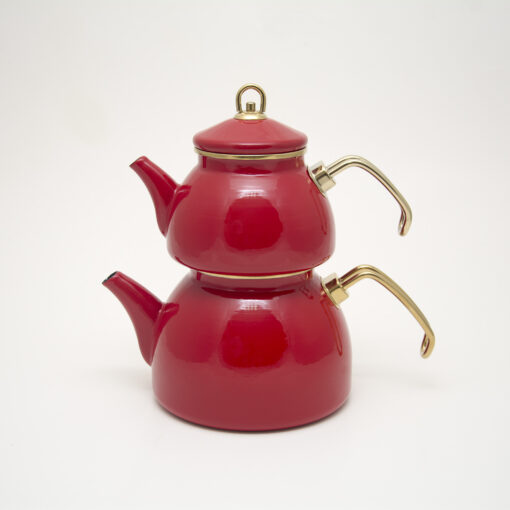 Théière turque de 1,1 L - Revêtue d’émail - Design rétro - Combinée avec une bouilloire de 2,3 L - Compatible avec plaque à induction - Idéale pour infusion de thé – LPP GRANDEUR 09