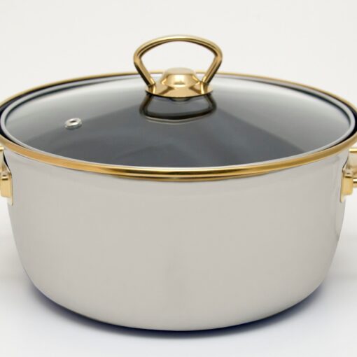 Friteuse Traditionnelle Beige en Acier Émaillé 22 cm / 3,7 L avec Panier en Acier et Couvercle – Compatible Induction – LPP GRANDEUR 08