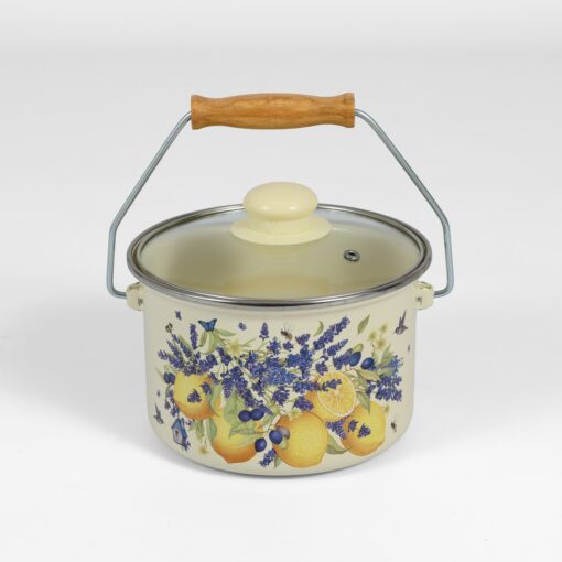 Seau en Acier Émaillé avec Couvercle 16 cm/ 2 L, Décor Floral – LPP GRANDEUR 04