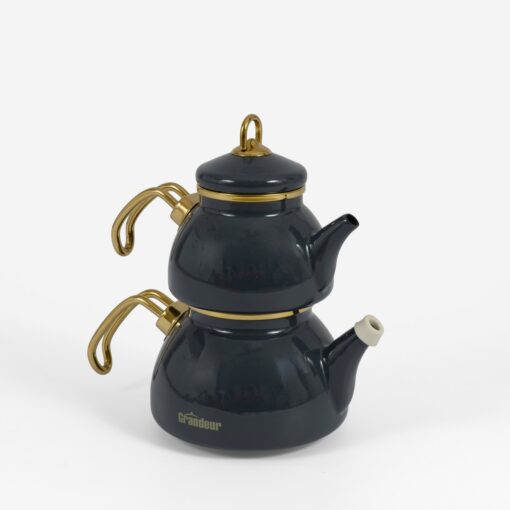 Théière Turque Mini 0,5 L avec Bouilloire 1,1 L en Acier Émaillé BLEU – Design Rétro – Compatible Induction – Idéale pour l’Infusion du Thé – LPP GRANDEUR 10