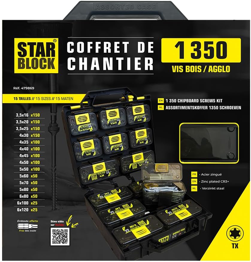 Coffret de chantier Starblock avec 1350 vis Torx et accessoires, tête fraisée TX - STARBLOCK 479869 – Image 3