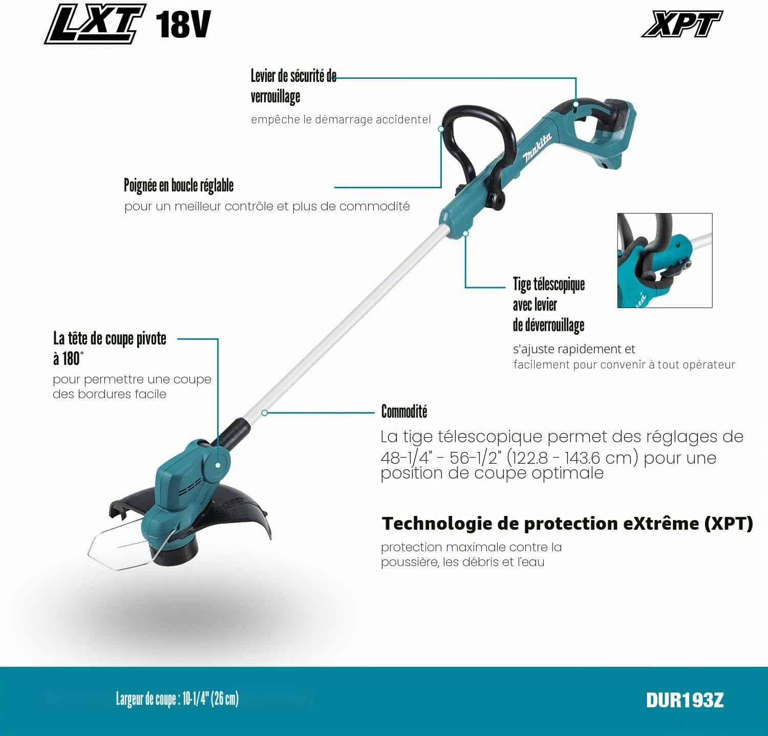 Coupe-bordure LXT 18V (Solo) - Makita DUR193Z – Image 7