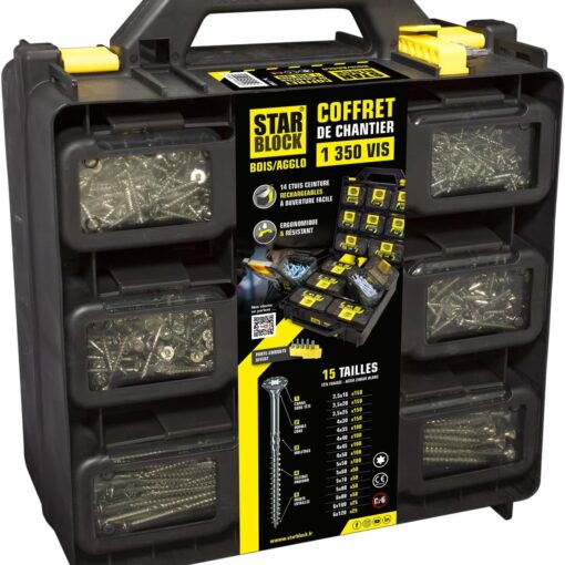 Coffret de chantier Starblock avec 1350 vis Torx et accessoires, tête fraisée TX - STARBLOCK 479869