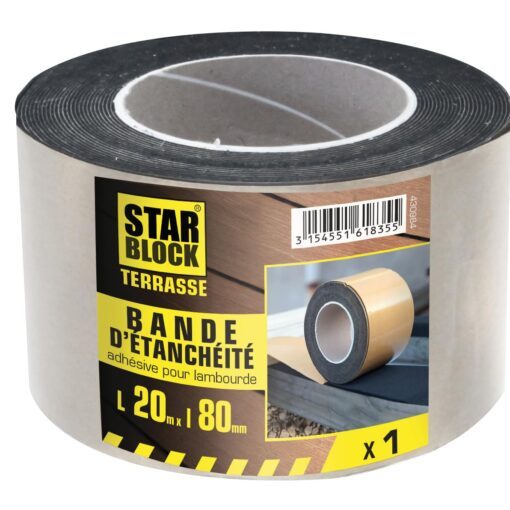 Bande d'étanchéité adhésive pour lambourde en mousse EPDM L. 20 m l. 80 x Ép. 1mm - STARBLOCK 430984