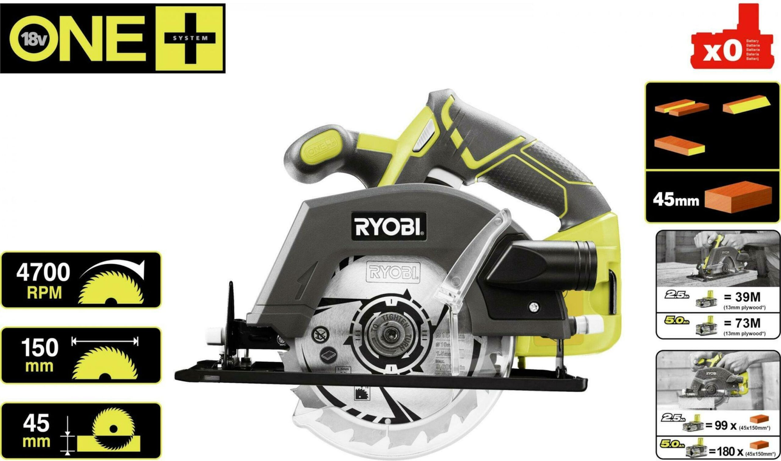 Scie circulaire 18V ONE+ Ø150 mm (Produit seul) R18CSP-0 - RYOBI 5133002628 – Image 4